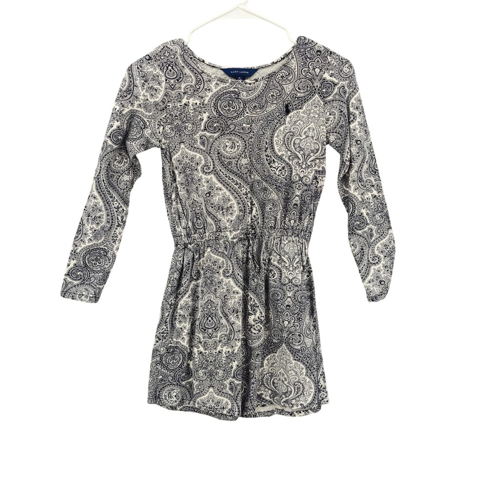 Ralph Lauren Girls Long Sleeve Paisley Preppry Drawstring Dress Medium 8/10 Luxe
